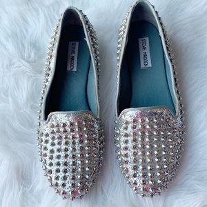 Steve Madden Silver Glitter and Studded Flats
